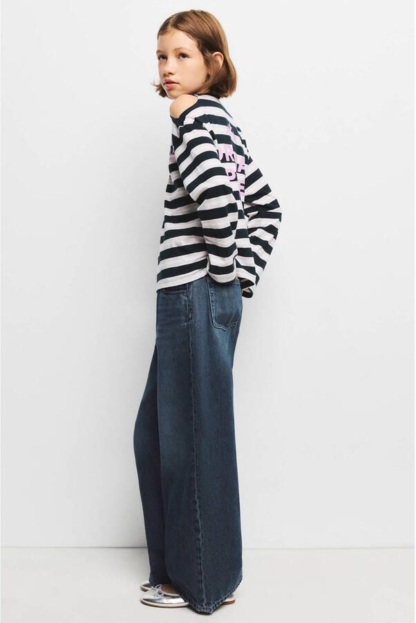 Mango Kids low waist wide leg jeans donkerblauw - Foto 2