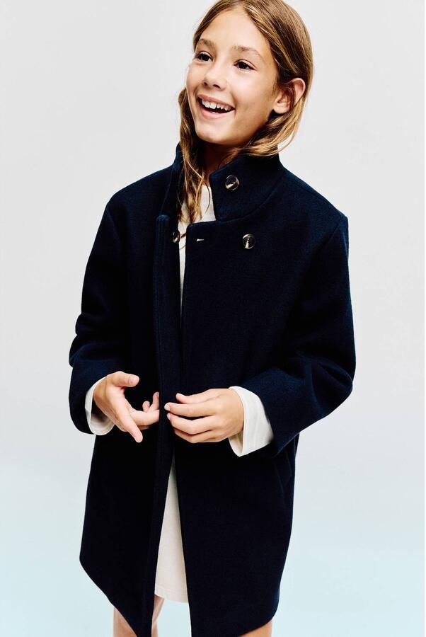 Mango Kids manteljas donkerblauw Meisjes Polyester Opstaande kraag Effen