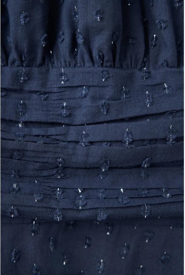 Mango Kids metaal midi blousejurk met open schouders en smockwerk marineblauw - Foto 3