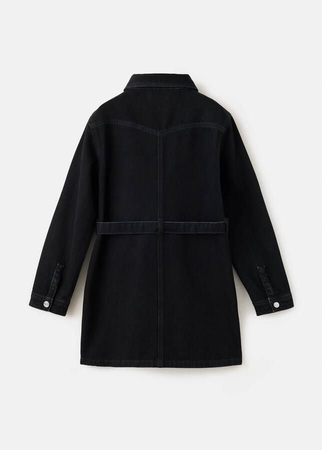 Mango Kids midi spijkerjurk changeant grijs Zwart Meisjes Denim Klassieke kraag - Foto 2