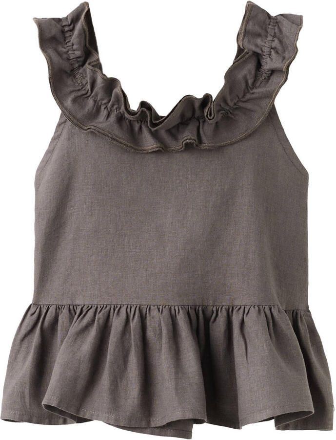 Mango Kids mouwloze top met linnen donkerbruin