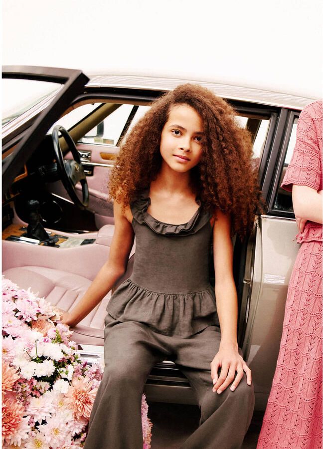 Mango Kids mouwloze top met linnen donkerbruin - Foto 2