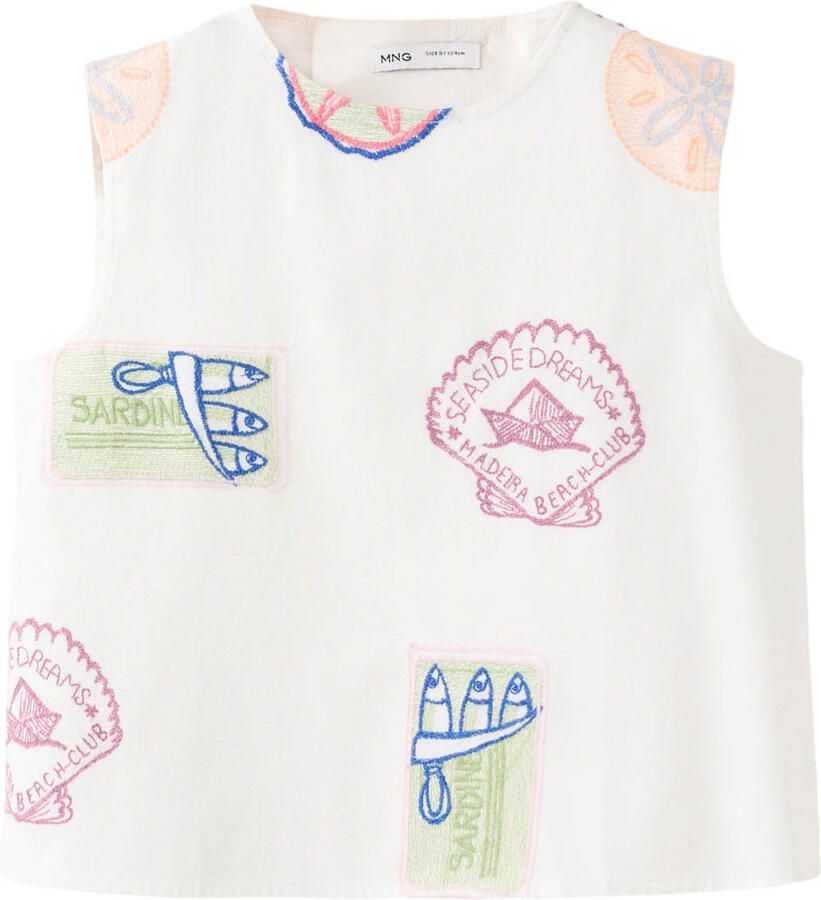 Mango Kids mouwloze top met linnen wit multicolor