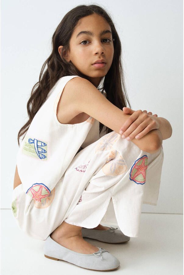 Mango Kids mouwloze top met linnen wit multicolor - Foto 3