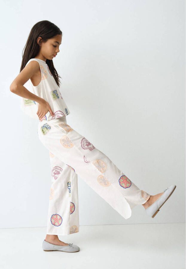 Mango Kids mouwloze top met linnen wit multicolor - Foto 2