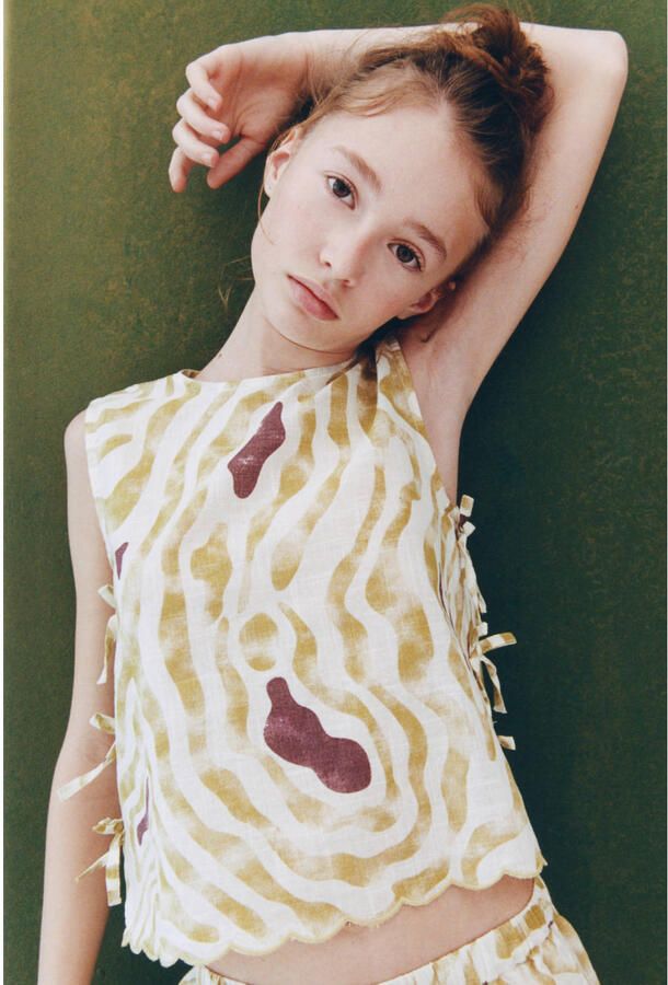 Mango Kids mouwloze top met zebraprint groen