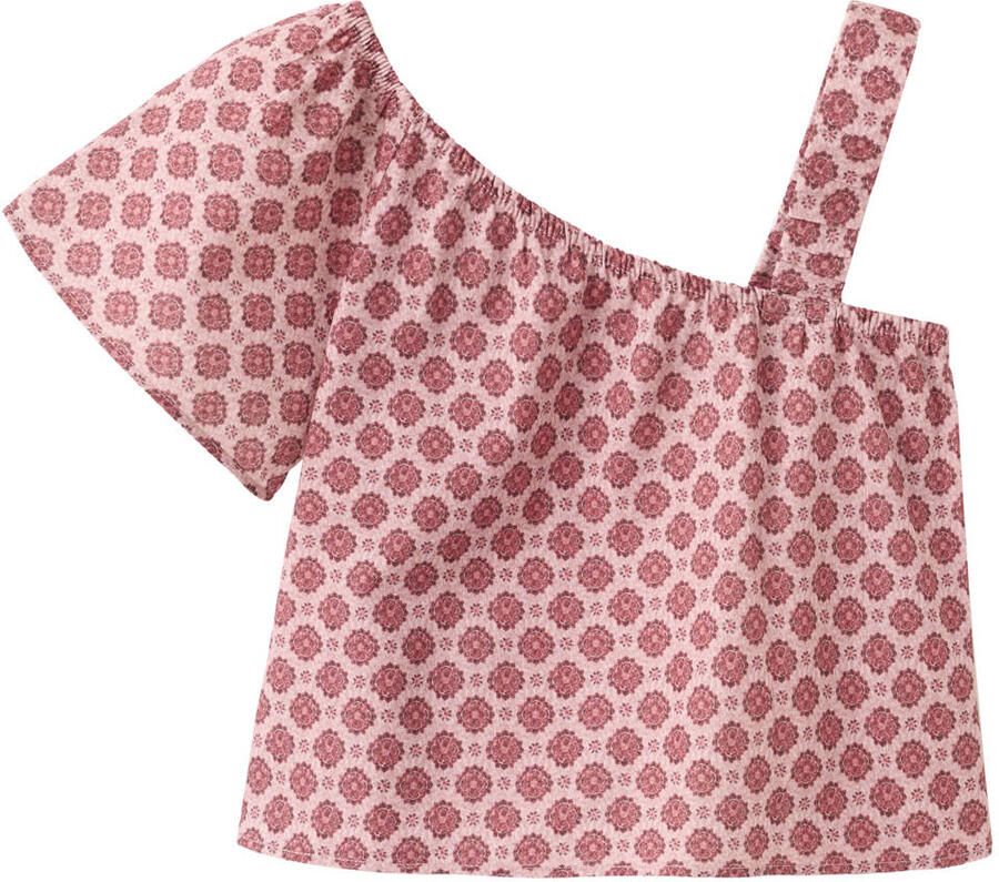 Mango Kids one shoulder gebloemde top donkerrood