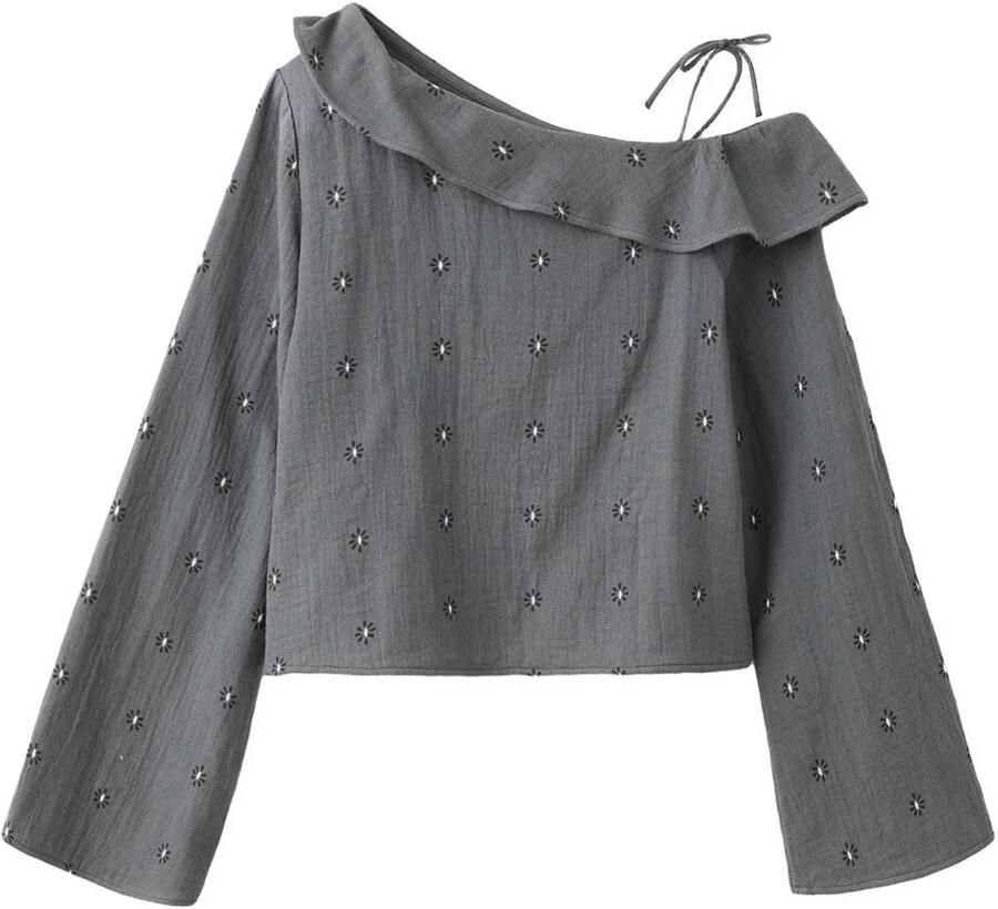 Mango Kids one shoulder gebloemde top met ruches grijs Bloemen - Foto 2