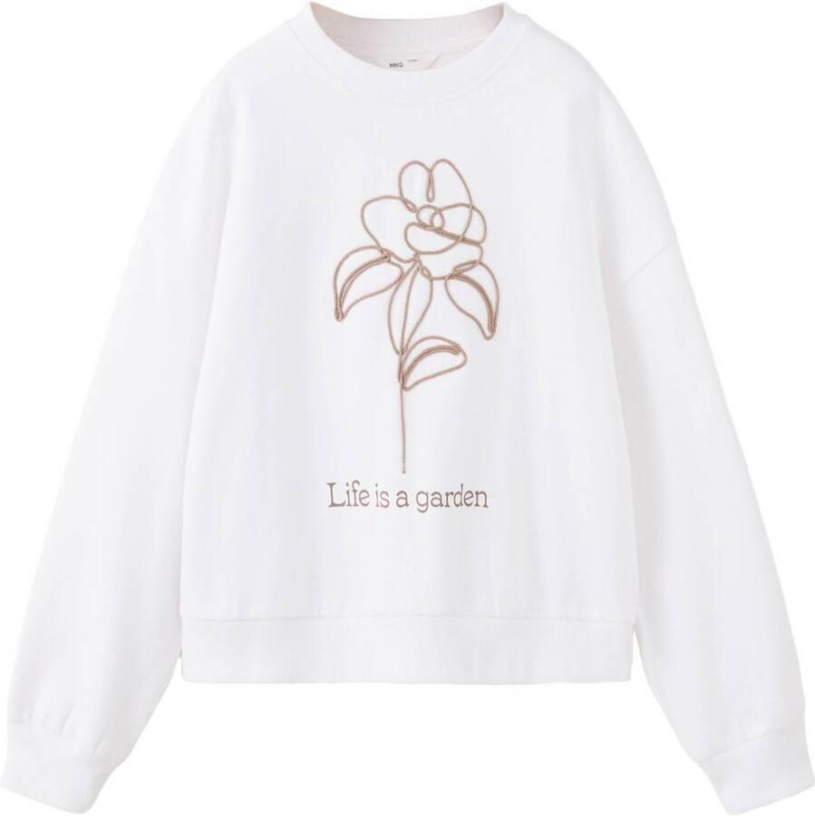 Mango Kids oversized sweater met borduursels naturel wit Ecru Printopdruk