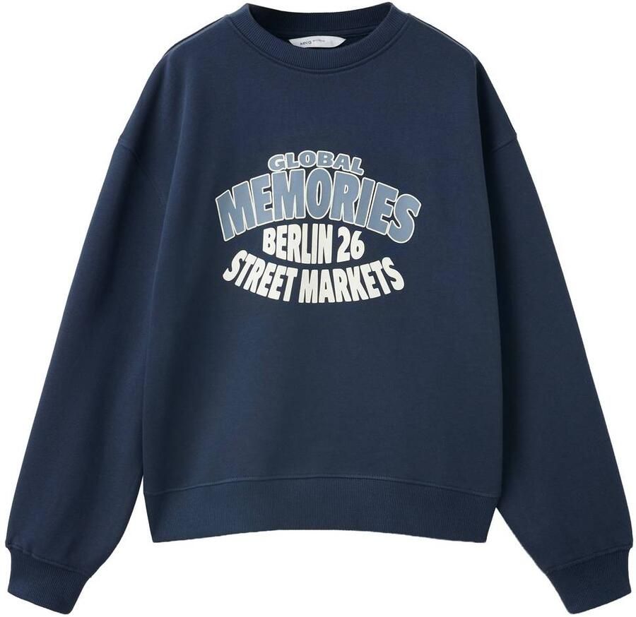 Mango Kids oversized sweater met tekst marine Blauw Printopdruk