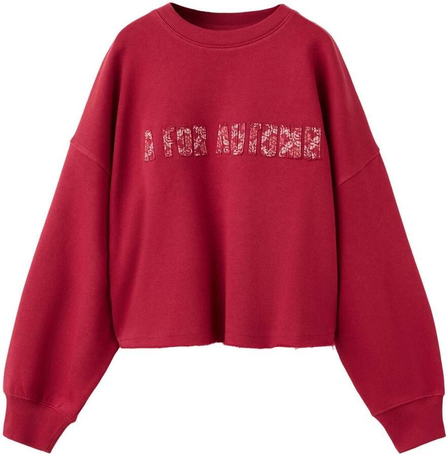Mango Kids oversized sweater met tekst rood Tekst