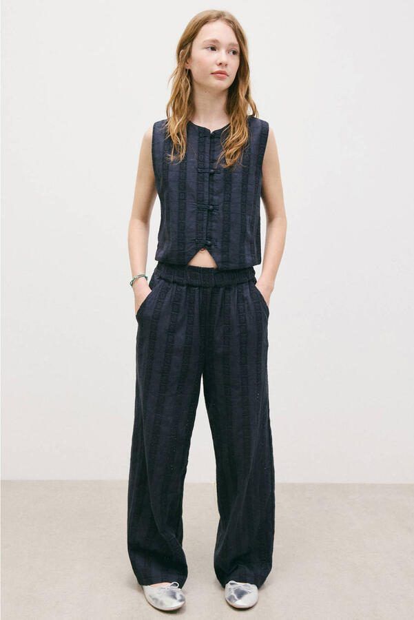 Mango Kids pantalon donkerblauw broderie