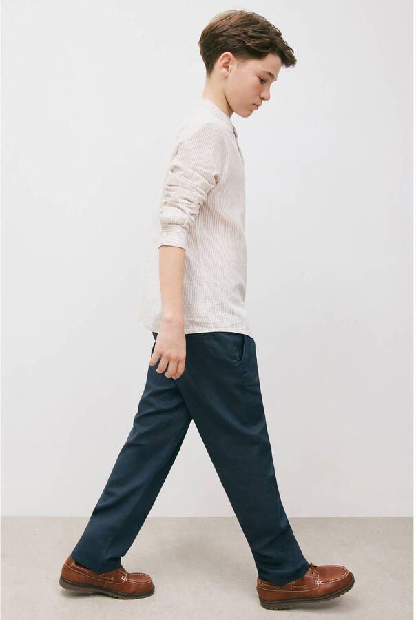 Mango Kids pantalon met linnen donkerblauw