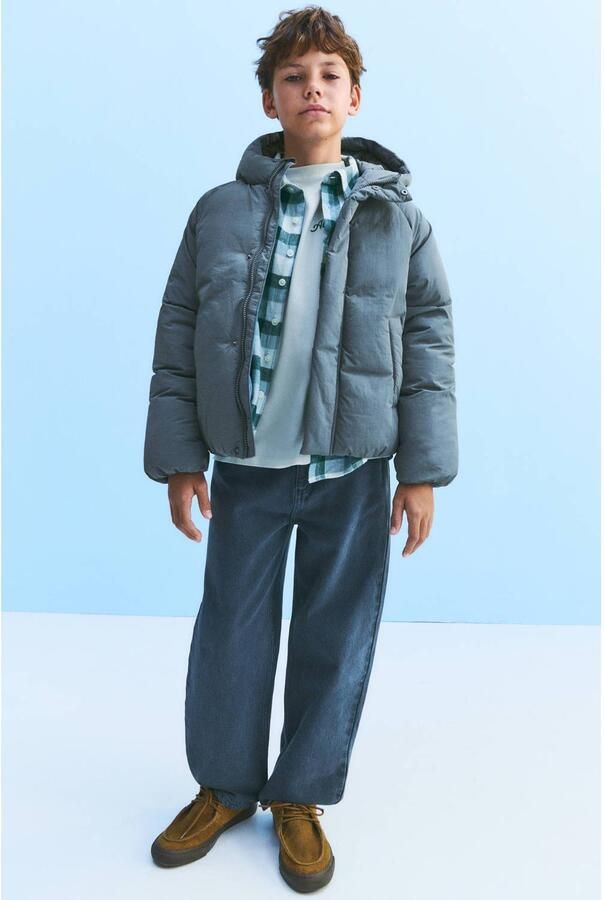 Mango Kids pufferjas grijsblauw Jongens Polyamide Capuchon Effen - Foto 2