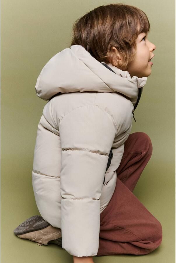 Mango Kids pufferjas lichtbeige Jongens Polyester Capuchon Effen - Foto 3