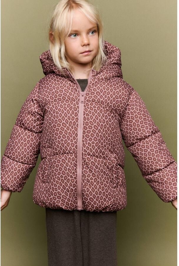 Mango Kids pufferjas met panterprint roze
