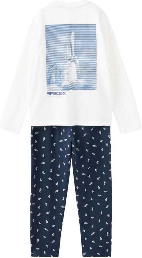 Mango Kids pyjama met backprint donkerblauw wit