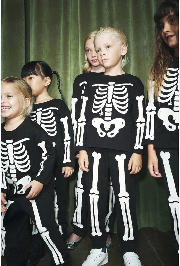 Mango Kids halloween pyjama met print zwart wit