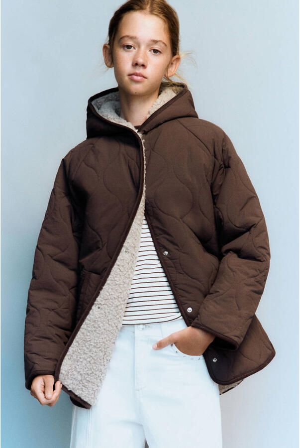 Mango Kids quilted winterjas donkerbruin
