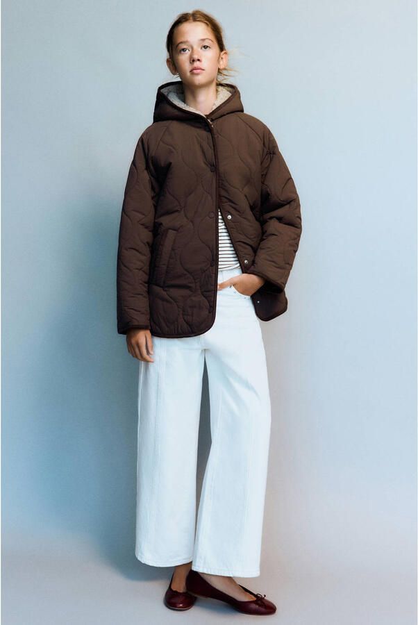 Mango Kids quilted winterjas donkerbruin - Foto 3