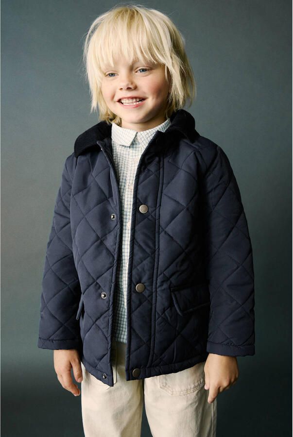 Mango Kids quilted winterjas marineblauw - Foto 2