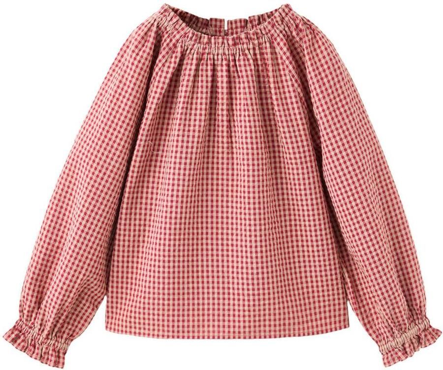 Mango Kids rechtvallende geruite blousetop met ruches en smockwerk rood wit