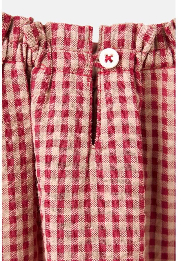 Mango Kids rechtvallende geruite blousetop met ruches en smockwerk rood wit Meisjes Katoen Ronde hals - Foto 2