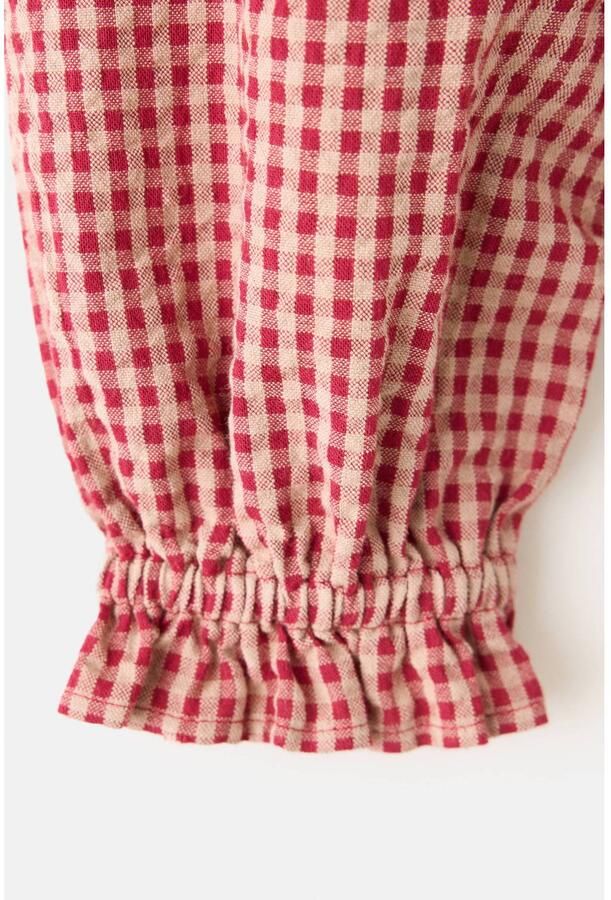 Mango Kids rechtvallende geruite blousetop met ruches en smockwerk rood wit Meisjes Katoen Ronde hals - Foto 3