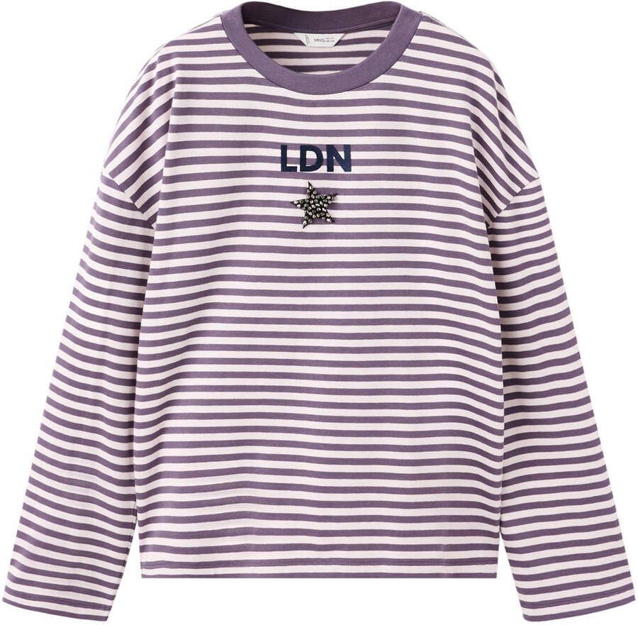 Mango Kids rechtvallende gestreepte longsleeve met studs paars Meisjes Katoen Ronde hals