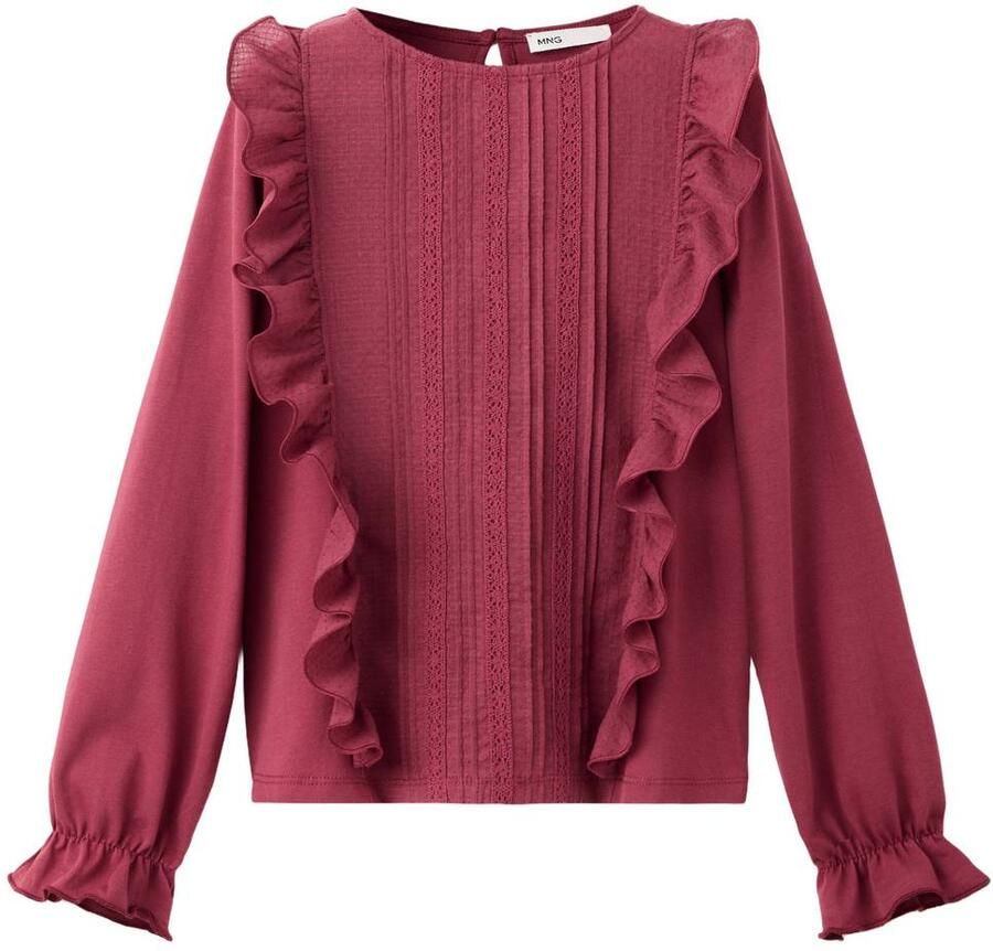 Mango Kids rechtvallende longsleeve met ruches fuchsiaroze