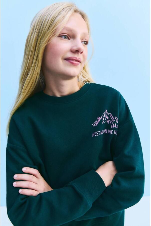Mango Kids rechtvallende sweater met backprint donkergroen
