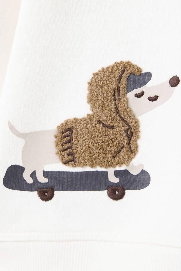 Mango Kids rechtvallende sweater met borduursels naturel wit Ecru Printopdruk - Foto 3