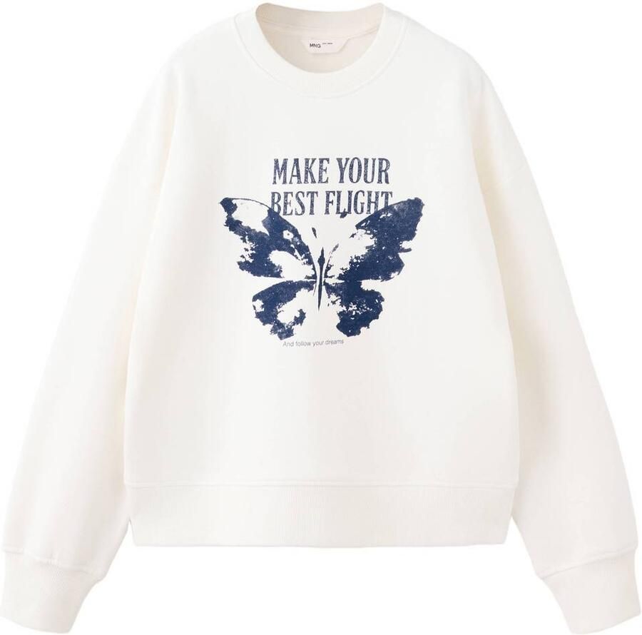 Mango Kids rechtvallende sweater met print naturel wit