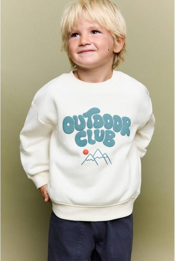 Mango Kids rechtvallende sweater met tekst ecru