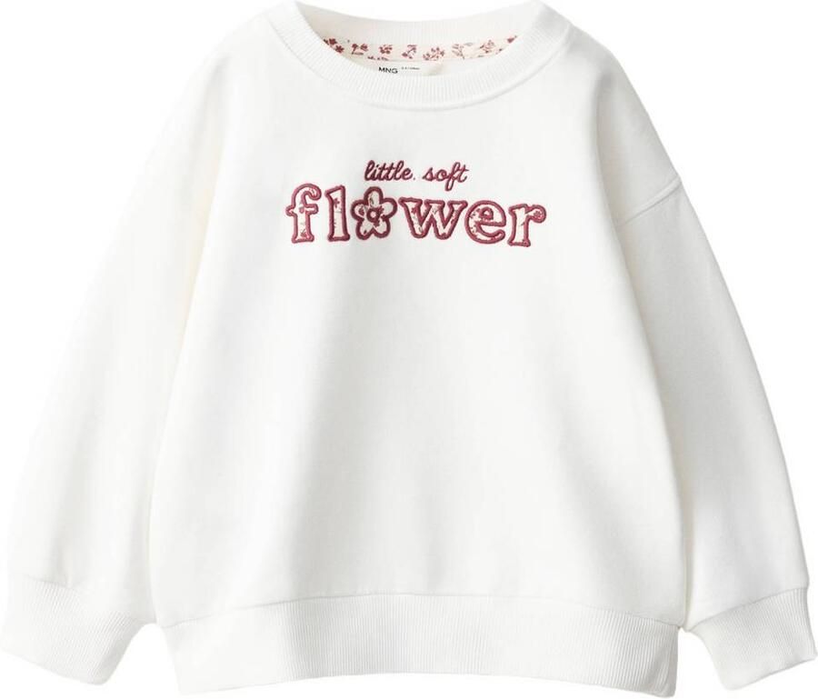 Mango Kids rechtvallende sweater met tekst naturel wit rood