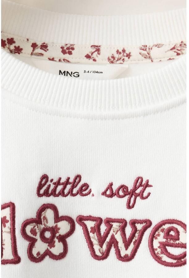 Mango Kids rechtvallende sweater met tekst naturel wit rood - Foto 3