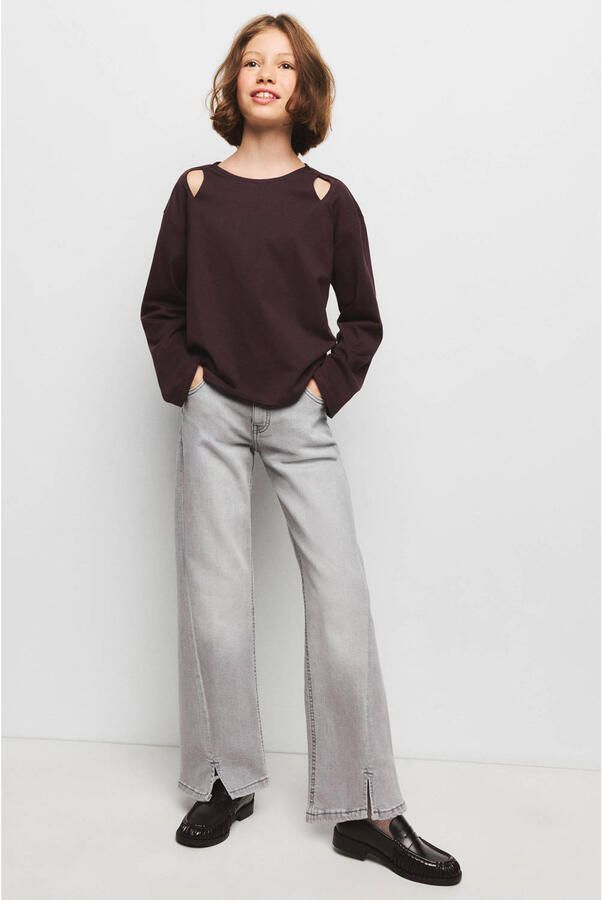 Mango Kids regular waist flared jeans met split grijs