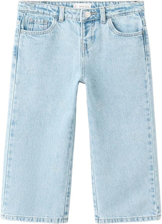 Mango Kids regular waist straight leg jeans met strass-steentjes lichtblauw