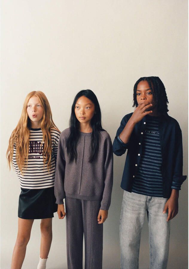 Mango Kids regular waist wide leg casual broek paars - Foto 3