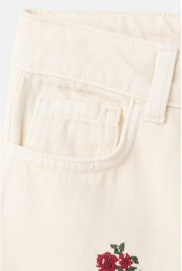 Mango Kids regular waist wide leg gebloemde jeans met borduursels ecru rood Meisjes Denim - Foto 2