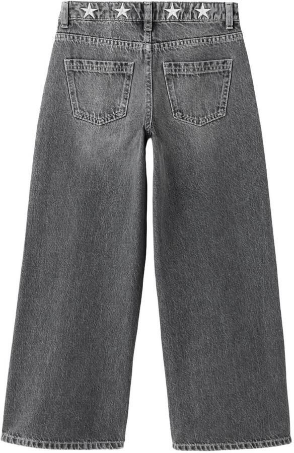 Mango Kids regular waist wide leg jeans met borduursels grijs - Foto 2