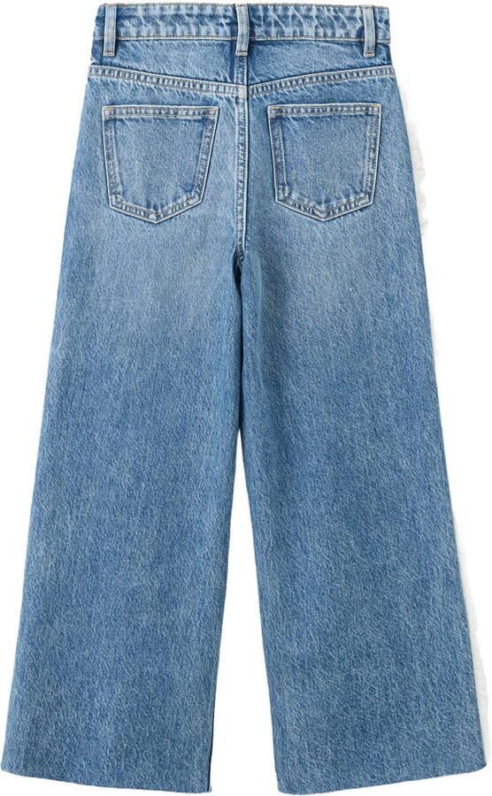 Mango Kids regular waist wide leg jeans met rafels mediumblauw