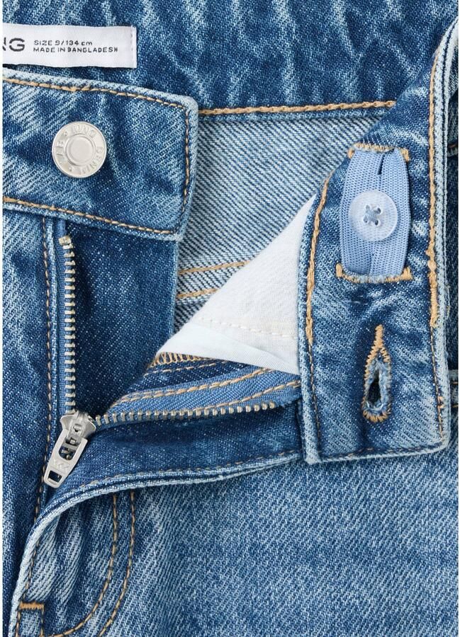 Mango Kids regular waist wide leg jeans met rafels mediumblauw - Foto 2