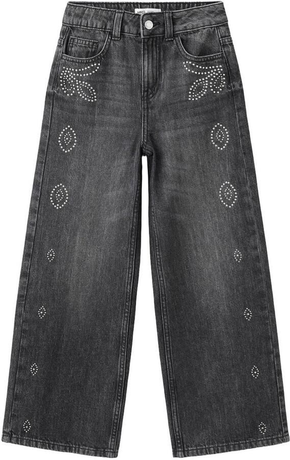Mango Kids regular waist wide leg jeans met studs en print grijs