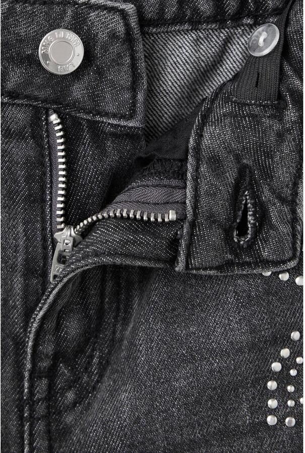 Mango Kids regular waist wide leg jeans met studs en print grijs - Foto 3