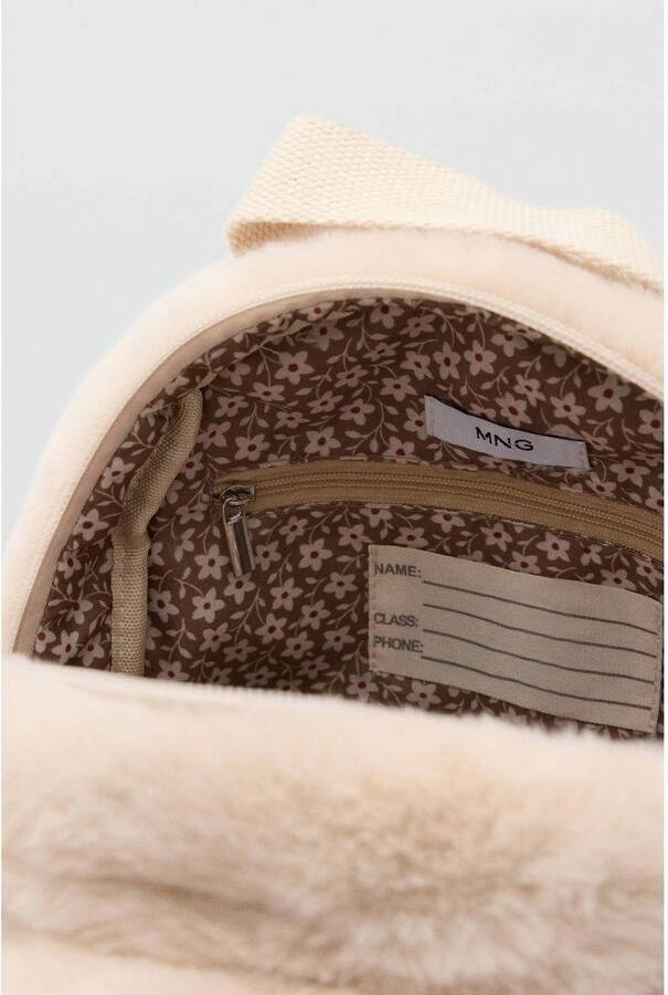 Mango Kids rugzak van imitatiebont beige Effen | Rugzak van - Foto 3