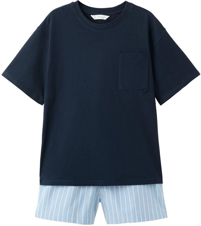 Mango Kids shortama donkerblauw lichtblauw