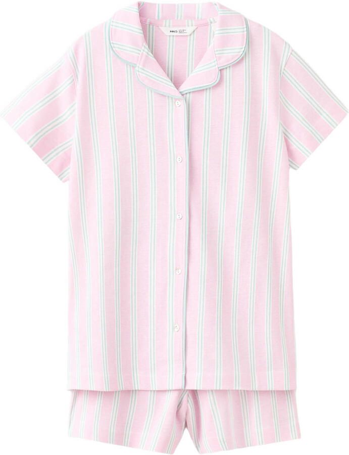 Mango Kids shortama gestreept roze groen