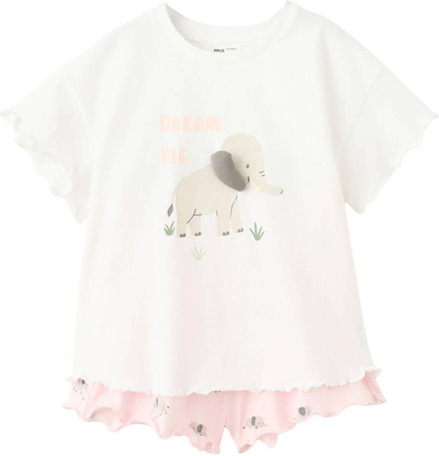 Mango Kids shortama wit lichtroze