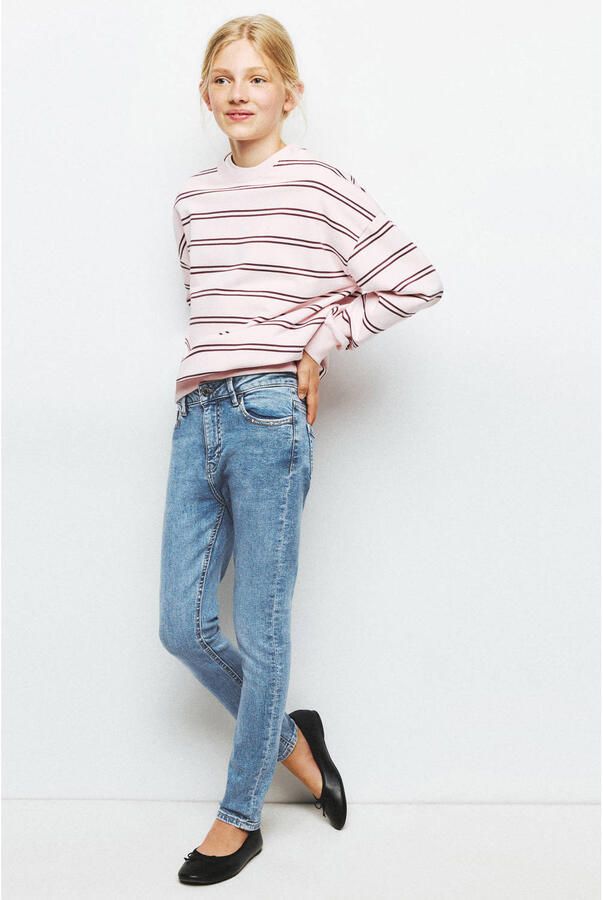 Mango Kids slim fit jeans met studs lichtblauw